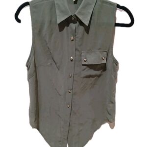 Chocolate Olive Button-Down Sleeveless Shirt